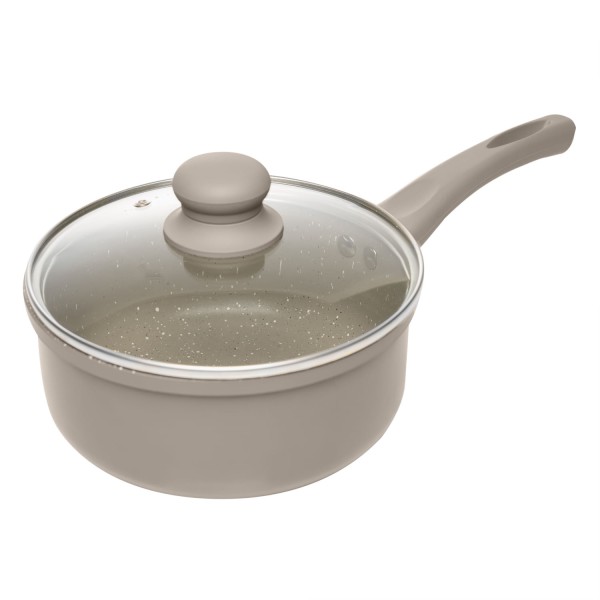 Panela de Indução 18cm Taupe Alumínio com Revestimento Cerâmico e Tampa de Vidro - Lyor
