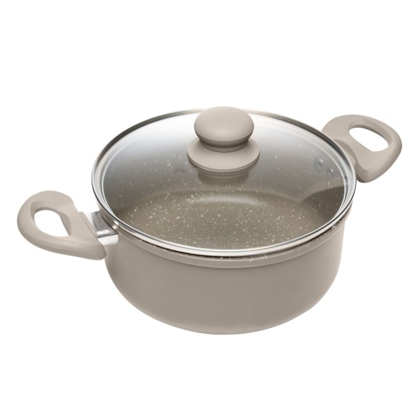 Encontraproduto.com.br - Caçarola de Indução 20cm Taupe Alumínio com Revestimento Cerâmico e Tampa de Vidro - Lyor