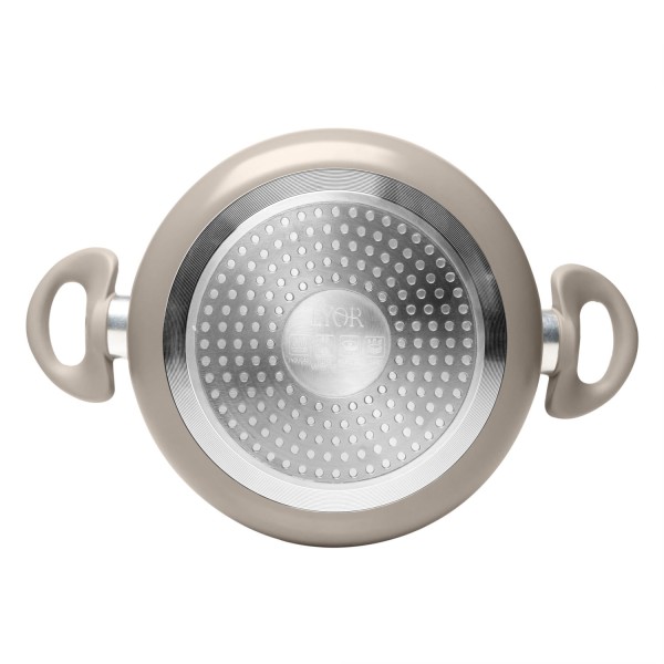 Encontraproduto.com.br - Caçarola de Indução 22cm Taupe Alumínio com Revestimento Cerâmico e Tampa de Vidro - Lyor