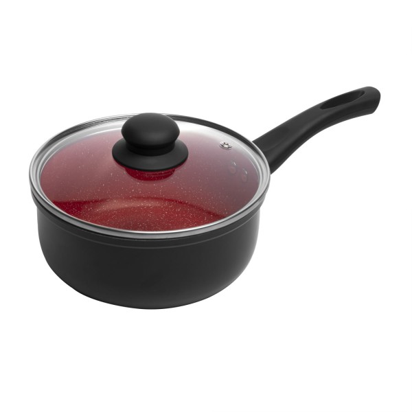Panela de Indução com Tampa de Vidro 16cm Vermelha Alumínio com Revestimento Cerâmico - Lyor