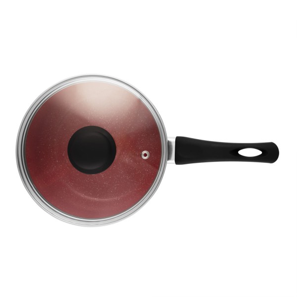 Encontraproduto.com.br - Panela de Indução com Tampa de Vidro 16cm Vermelha Alumínio com Revestimento Cerâmico - Lyor