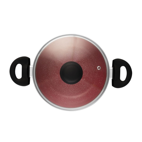 Encontraproduto.com.br - Caçarola de Indução com Tampa de Vidro 22cm Vermelho Alumínio com Revestimento Cerâmico - Lyor