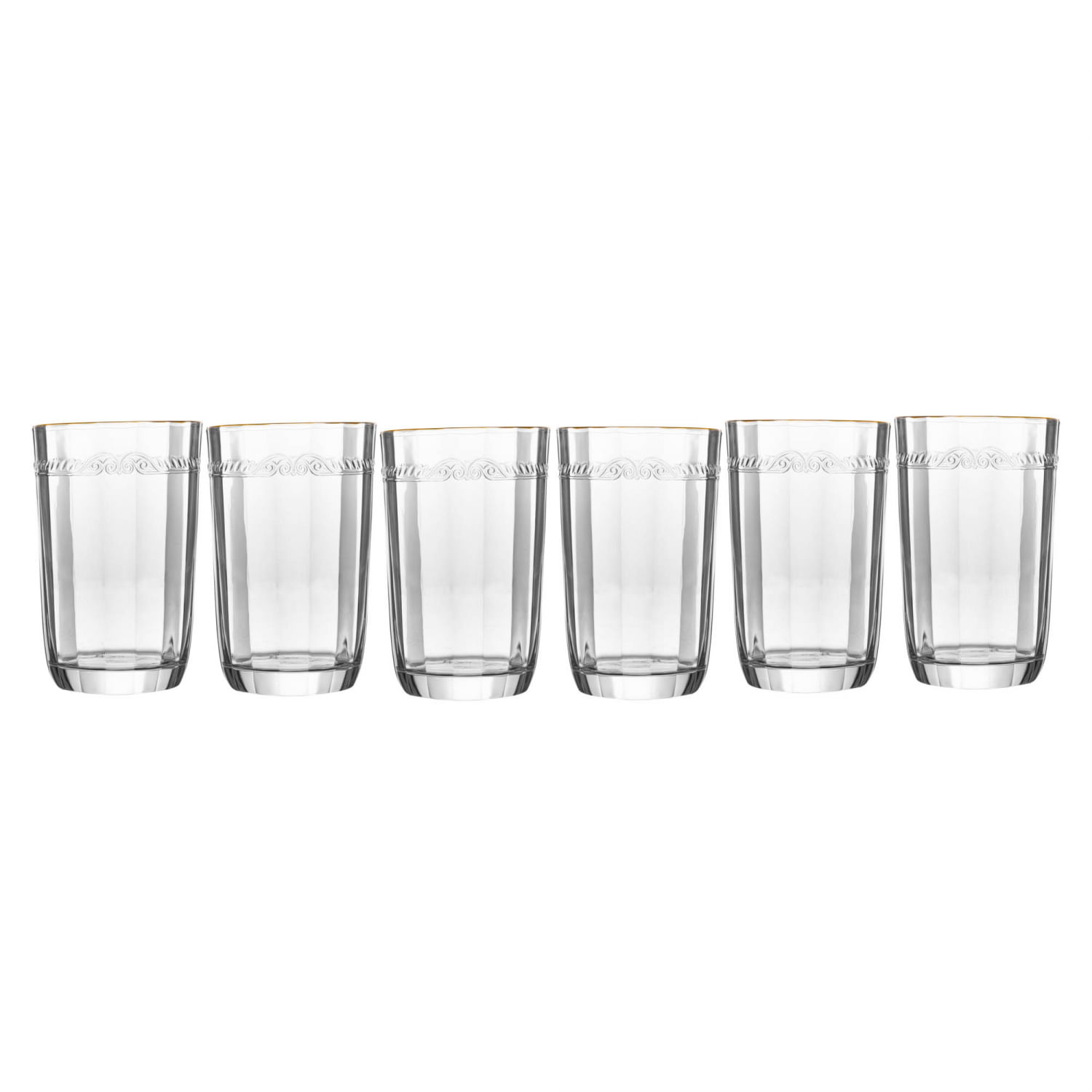 Conjunto 6 Copos Altos de Cristal Ecológico com Fio de Ouro Imperial 370ml - Lyor