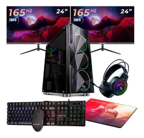 Encontraproduto.com.br - Kit - Pc Gamer Intel I5 12400F 16GB (RTX 3050 8GB) SSD 1TB + 240GB M.2 500w 80 Plus + 2 Monitores Neologic 24 165HZ, Neologic Streamer - NLI85838