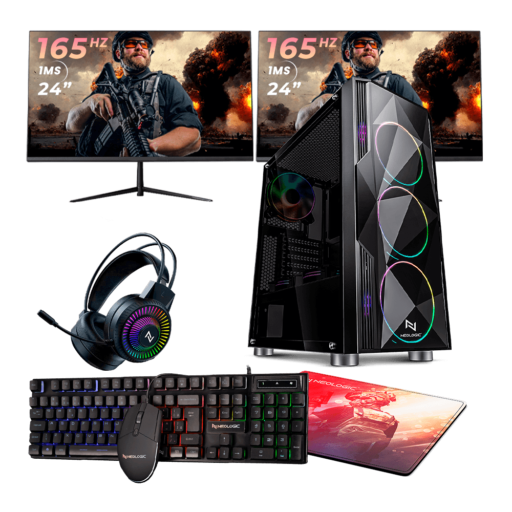 Kit - Pc Gamer Intel I5 13400F 16GB (RTX 3060 12GB) SSD 1TB + 240GB M.2 500w 80 Plus + 2 Monitores Neologic 24 165hz, Neologic Streamer - NLI85842