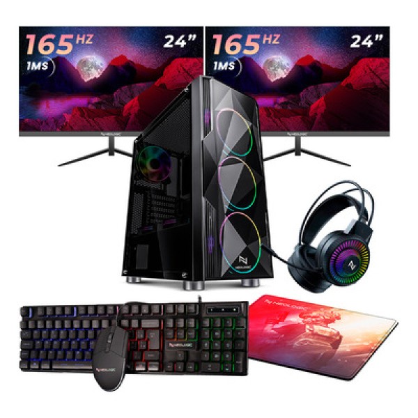 Encontraproduto.com.br - Kit - Pc Gamer Intel I5 13400F 16GB (RTX 3060 8GB) SSD 1TB + 24GB M.2 500w 80 Plus + 2 Monitores Neologic 24 165hz, Neologic Streamer - NLI85845