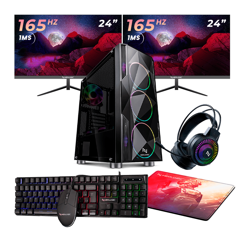 Kit - Pc Gamer AMD Ryzen 7 5700G 16GB (RTX 3060 8GB) SSD 1TB + 240GB M.2 500w 80 Plus + 2 Monitores Neologic 24 165hz, Neologic Streamer - NLI85857