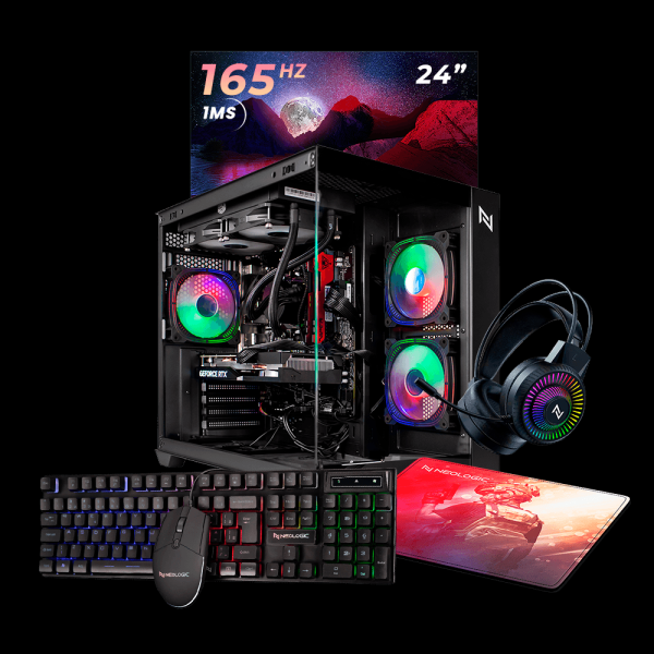 Encontraproduto.com.br - Pc Gamer Completo Intel i7-12700F 16GB 3200MHZ (RTX 3050 6GB) SSD 480GB M.2 NVME, 600w 80 Plus, Monitor 24 165HZ 1MS, Neologic Aquarium - NLI87227