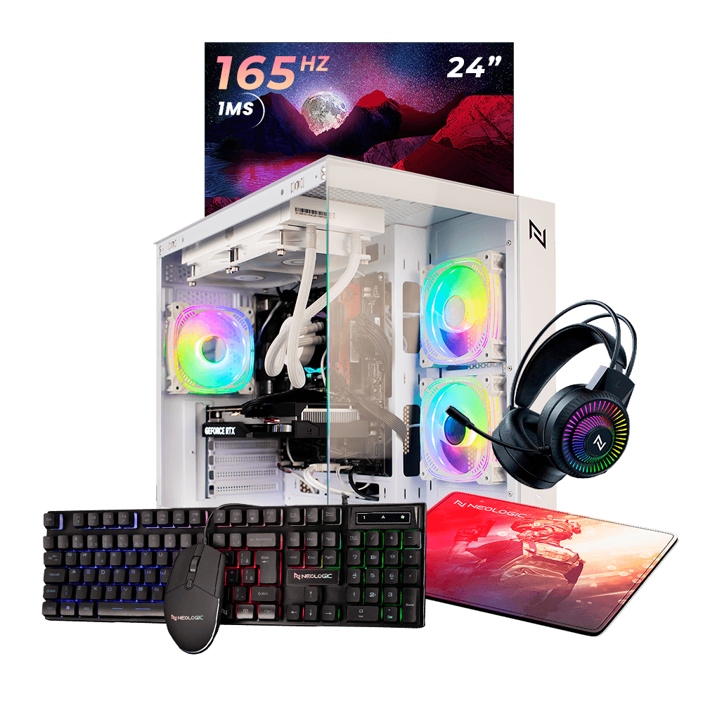 Pc Gamer Completo AMD Ryzen 5 5500 16GB 3200MHZ (RX 7600 8GB) SSD 480GB M.2 NVME, 600w 80 Plus, Monitor 24 165HZ 1MS, Neologic Aquarium - NLI87229