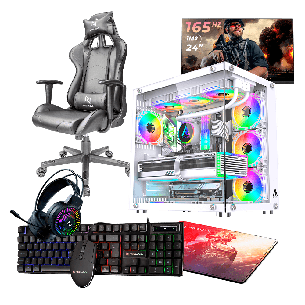 Pc Gamer Completo Ryzen 5 5500, 16GB 3200Mhz, (RTX 4060 8GB), SSD 480GB M.2, 600W 80 Plus, Monitor 24 165Hz, Cadeira - NLI88051
