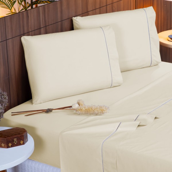 Encontraproduto.com.br - Jogo de Cama Queen 140 fios Ponto Palito Palha Valle Enxovais 4 peças