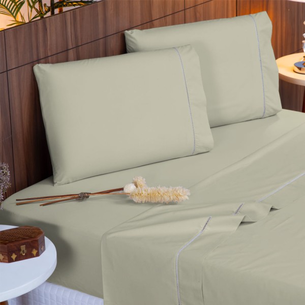 Jogo de Cama King 140 fios Ponto Palito Caqui Valle Enxovais 4 peças