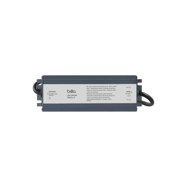 Encontraproduto.com.br - Driver Para Fita Led Bivolt 3,1A 24Vdc 75W Ip67 Brilia