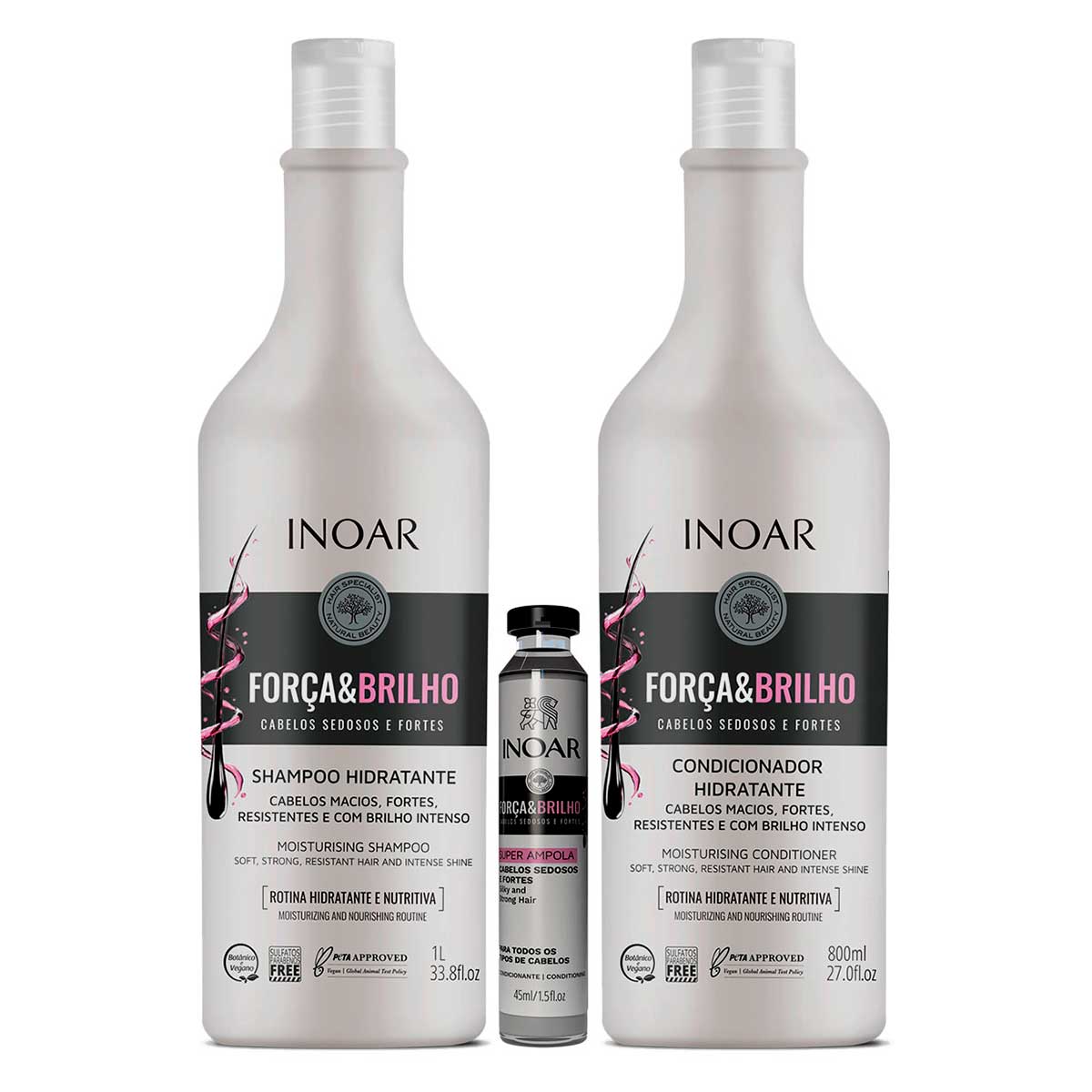 Kit Inoar Força e Brilho Shampoo 1L + Condicionador 800ml + Ampola 45ml
