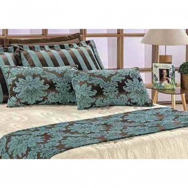 Encontraproduto.com.br - Kit Cobre Leito Com Xale E Almofadas King Viena 10 Peças - Turquesa
