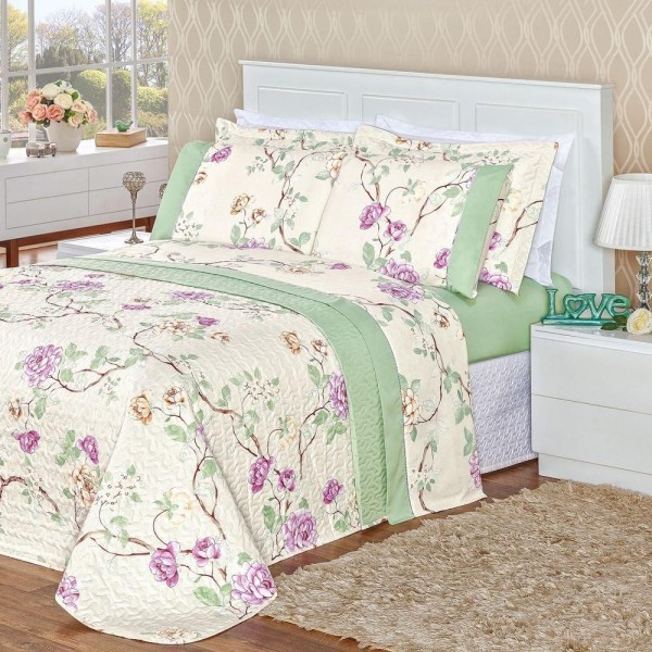 Encontraproduto.com.br - Cobre Leito Estampado Micropercal 200 Fios Naturale Casal 03 Peças - Belle