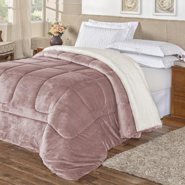 Encontraproduto.com.br - Edredom Queen Coberdrom Sherpa-mantinha Everest 1 Peça Rose