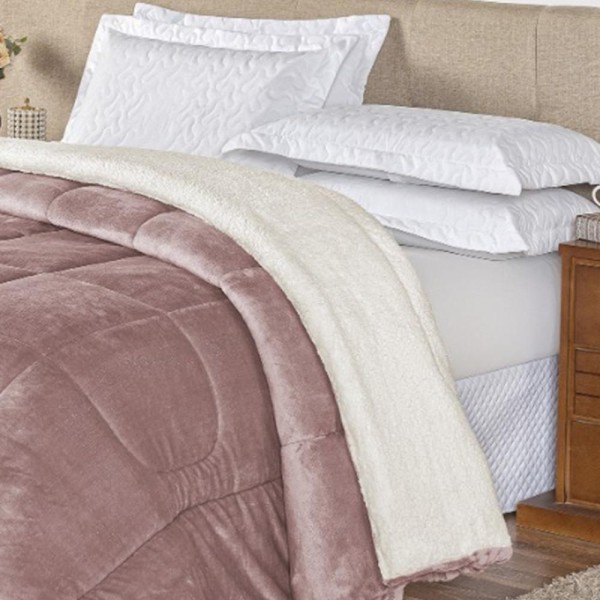 Encontraproduto.com.br - Edredom Queen Coberdrom Sherpa-mantinha Everest 1 Peça Rose