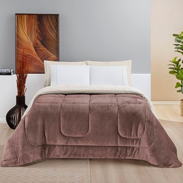 Encontraproduto.com.br - Edredom Queen Coberdrom Sherpa-mantinha Everest 1 Peça Rose