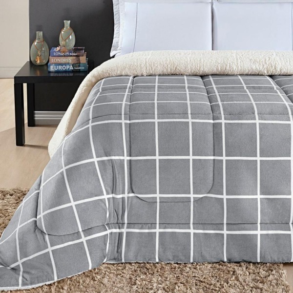 Encontraproduto.com.br - Edredom Queen Coberdrom Sherpa-mantinha Austin 1 Peça Cinza