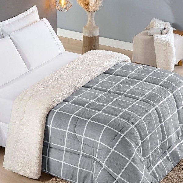 Encontraproduto.com.br - Edredom Queen Coberdrom Sherpa-mantinha Austin 1 Peça Cinza