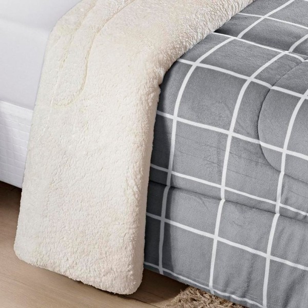 Encontraproduto.com.br - Edredom Queen Coberdrom Sherpa-mantinha Austin 1 Peça Cinza