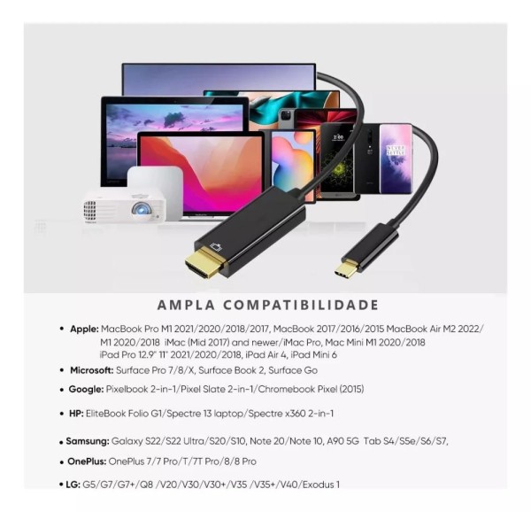 Encontraproduto.com.br - Cabo Type C Macho Para Hdmi Macho Usb-c 4k 3 Metros
