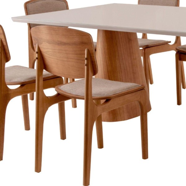 Encontraproduto.com.br - Conjunto Mesa Noronha Com Vidro E 8 Cadeiras Malta Moderna Linho Palha Off White Imbuia
