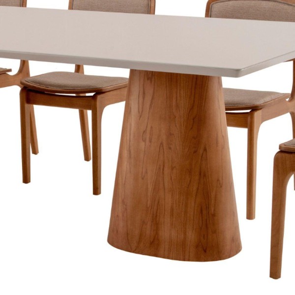 Encontraproduto.com.br - Conjunto Mesa Noronha Com Vidro E 8 Cadeiras Malta Moderna Linho Palha Off White Imbuia