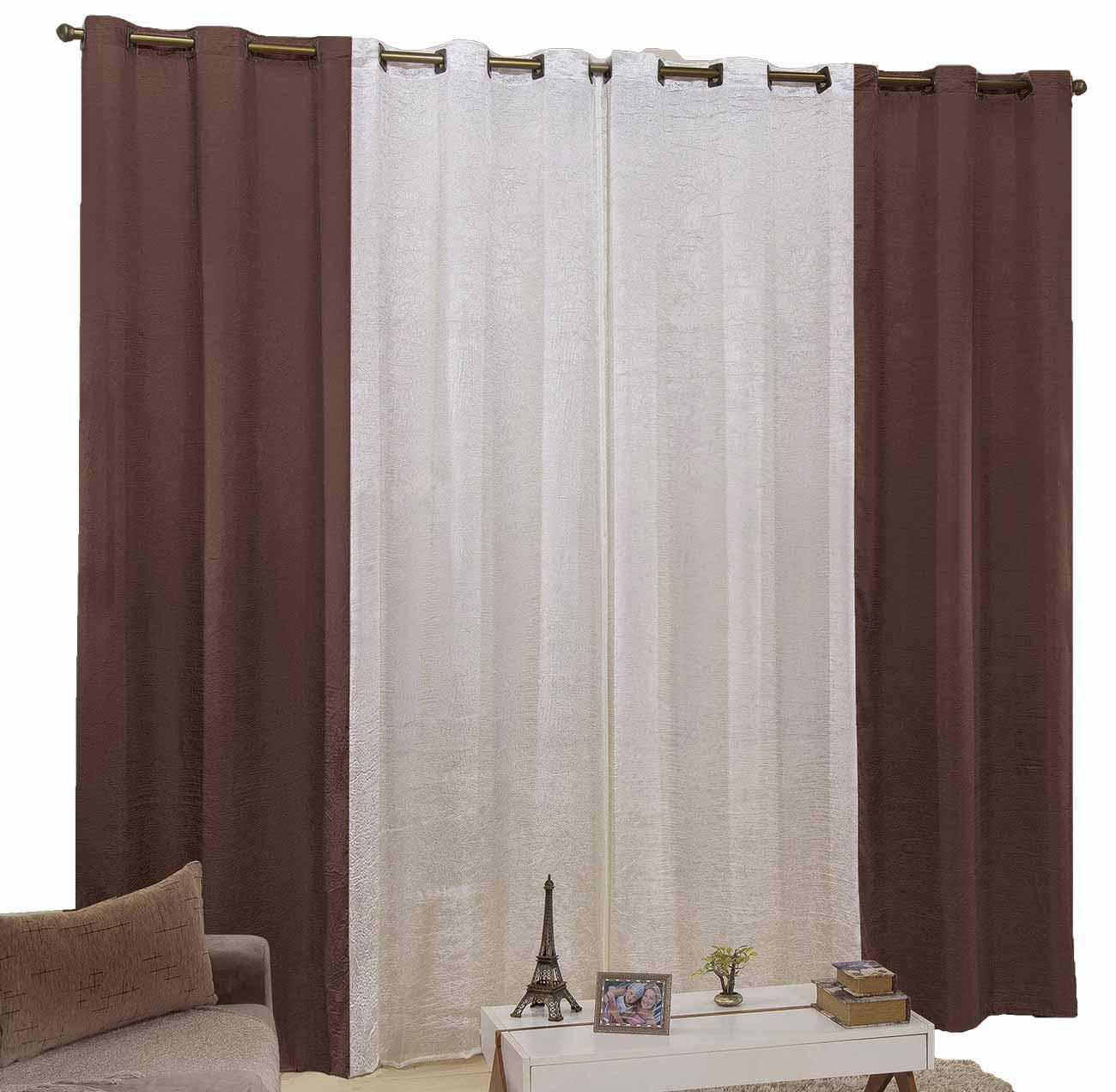 Encontraproduto.com.br - Cortina Cetim Amassado 2,60 X 1,60 Celeste Palha Com Tabaco