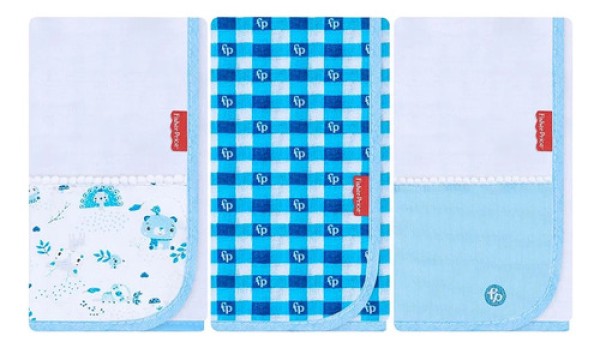 Encontraproduto.com.br - Kit com 3 fraldinhas de boca para bebê em fralda 150 Fios Animais Rosa - Fisher Price