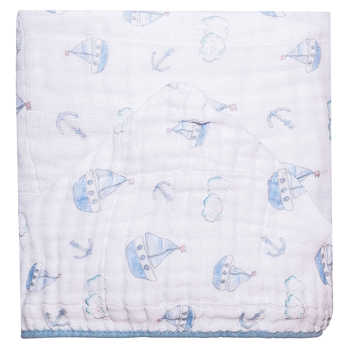 Toalha de banho c/ capuz em fralda Barquinhos Soft - Baby Joy