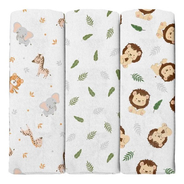 Kit 3 Cueiros para bebê flanelado Safari Bublim - Incomfral