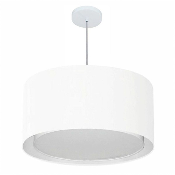 Lustre Cilíndrico Duplo Md-4296 Tecido 55x30cm Bivolt Branco