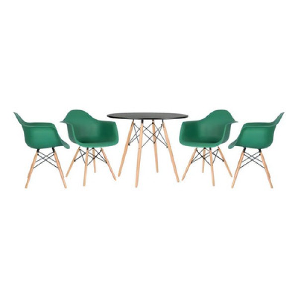 Mesa Redonda Eames Com Tampo De Vidro 100 Cm + 4 Cadeiras Eiffel Daw Marrom Marrom