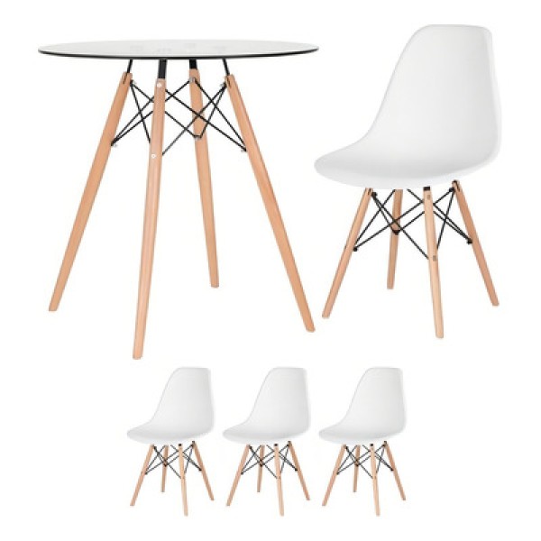 Encontraproduto.com.br - Mesa Redonda 80 Cm Preto + 3 Cadeiras Leda Nude Mesa Preto Com Cadeiras Nude