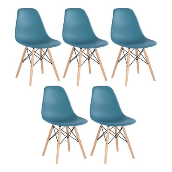 Kit 5 Cadeiras Charles Eames Eiffel Dsw Com Pés De Madeira Clara Turquesa