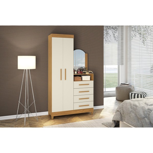 Encontraproduto.com.br - Guarda-Roupa Cômoda Capri com 2 Portas-Carvalho/Off White