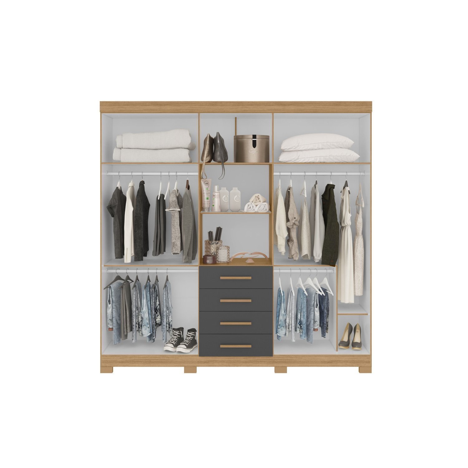 Encontraproduto.com.br - Guarda Roupa Virtus Casal Quarto Com 6 Portas E 4 Gavetas Nature/titanium Nature/titanium