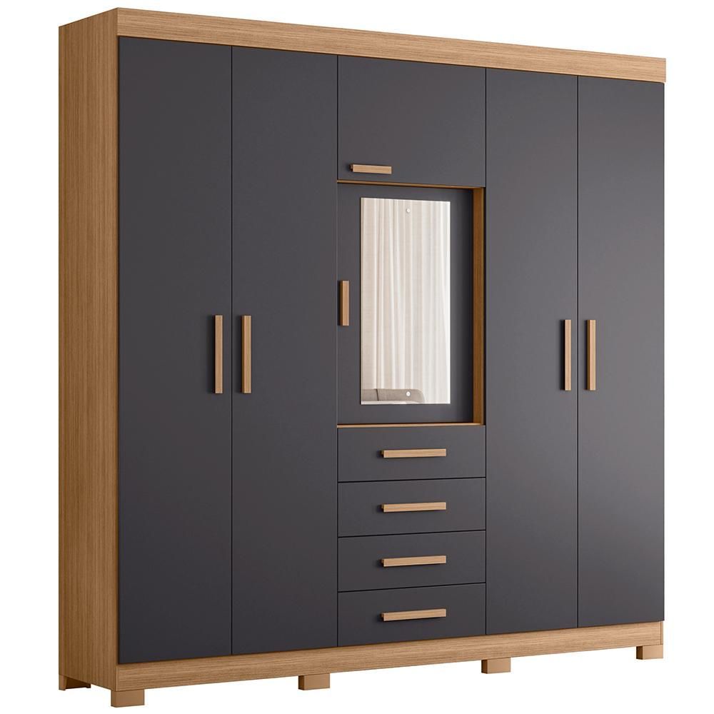 Guarda Roupa Virtus Casal Quarto Com 6 Portas E 4 Gavetas Nature/titanium Nature/titanium