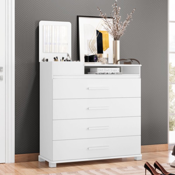 Encontraproduto.com.br - Cômoda Munique Flex com 4 Gavetas e Organizador/Espelho - Branco