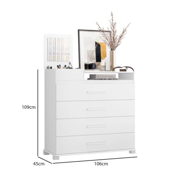 Encontraproduto.com.br - Cômoda Munique Flex com 4 Gavetas e Organizador/Espelho - Branco
