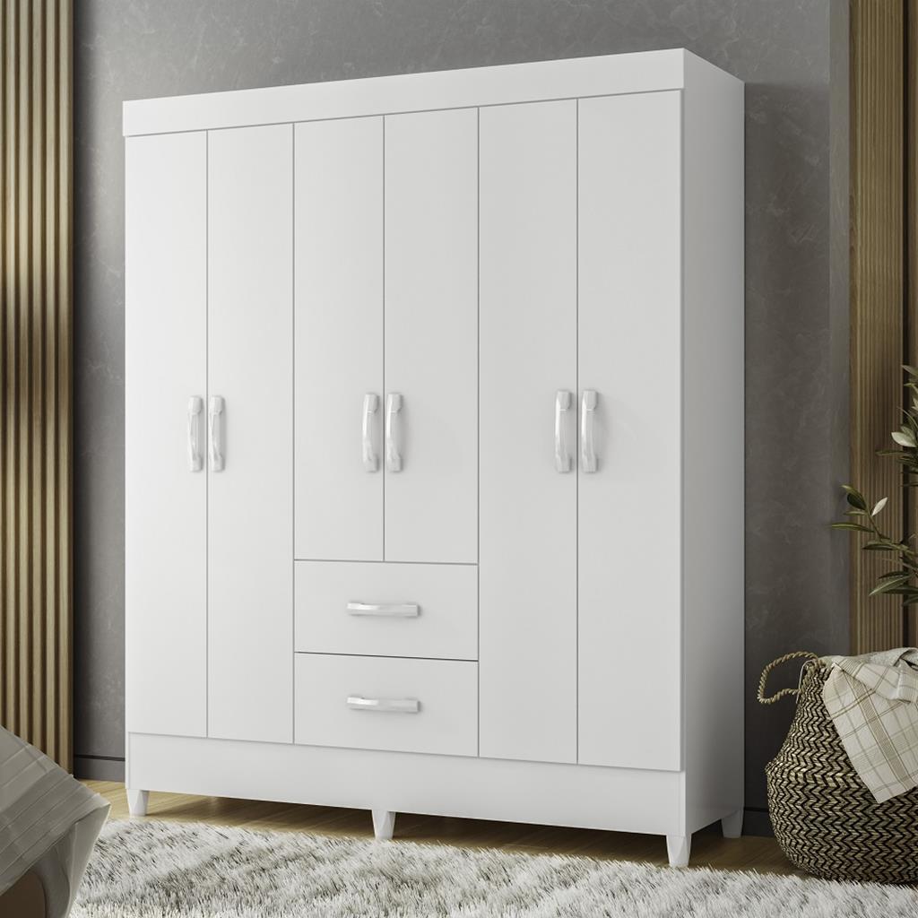 Guarda Roupas Casal 6 Portas 2 Gavetas Mobi Branco Flex Albatroz Bc Bc Ros