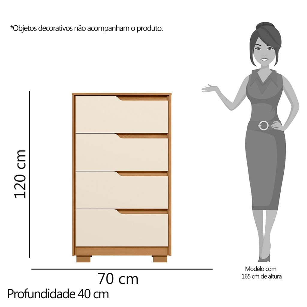 Encontraproduto.com.br - Cômoda Sole 4 Gavetas Com Vistas Flex Carvalho Grife-off White - Albatroz