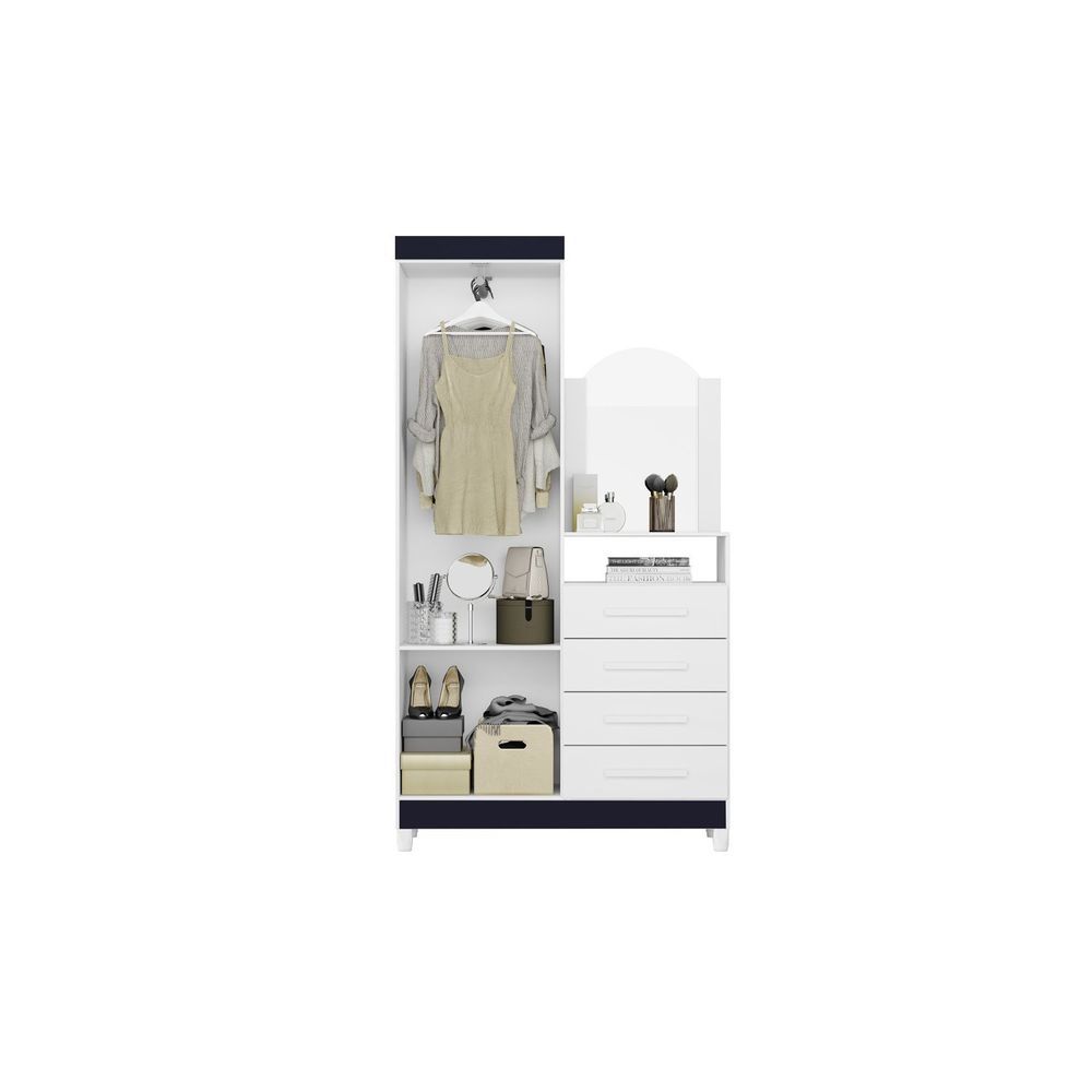 Encontraproduto.com.br - Cômoda Com Espelho 2 Portas 4 Gavetas Capri Quadriflex - Branco, Azul Matte, Rosa Matte Titani