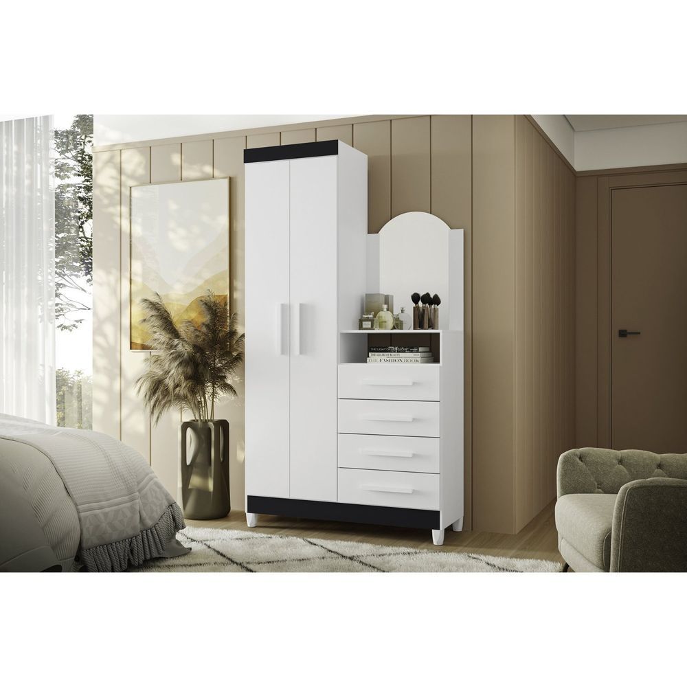 Encontraproduto.com.br - Cômoda Com Espelho 2 Portas 4 Gavetas Capri Quadriflex - Branco, Azul Matte, Rosa Matte Titani