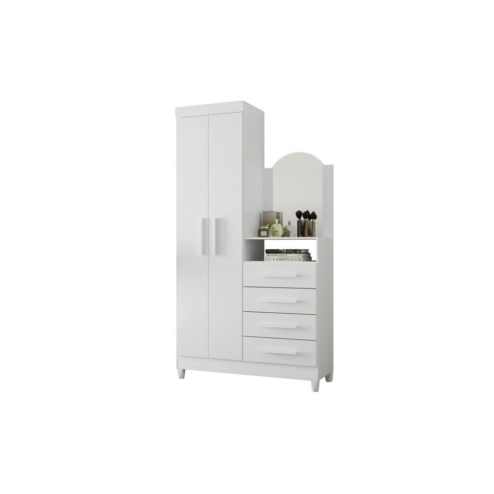 Encontraproduto.com.br - Cômoda Com Espelho 2 Portas 4 Gavetas Capri Quadriflex - Branco, Azul Matte, Rosa Matte Titani