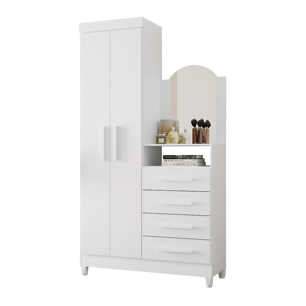 Encontraproduto.com.br - Cômoda Com Espelho 2 Portas 4 Gavetas Capri Quadriflex - Branco, Azul Matte, Rosa Matte Titani