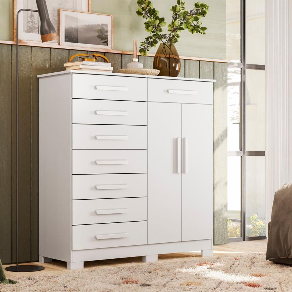 Cômoda Sapateira 8 Gavetas 2 Portas 125cm Verona Branco Albatroz