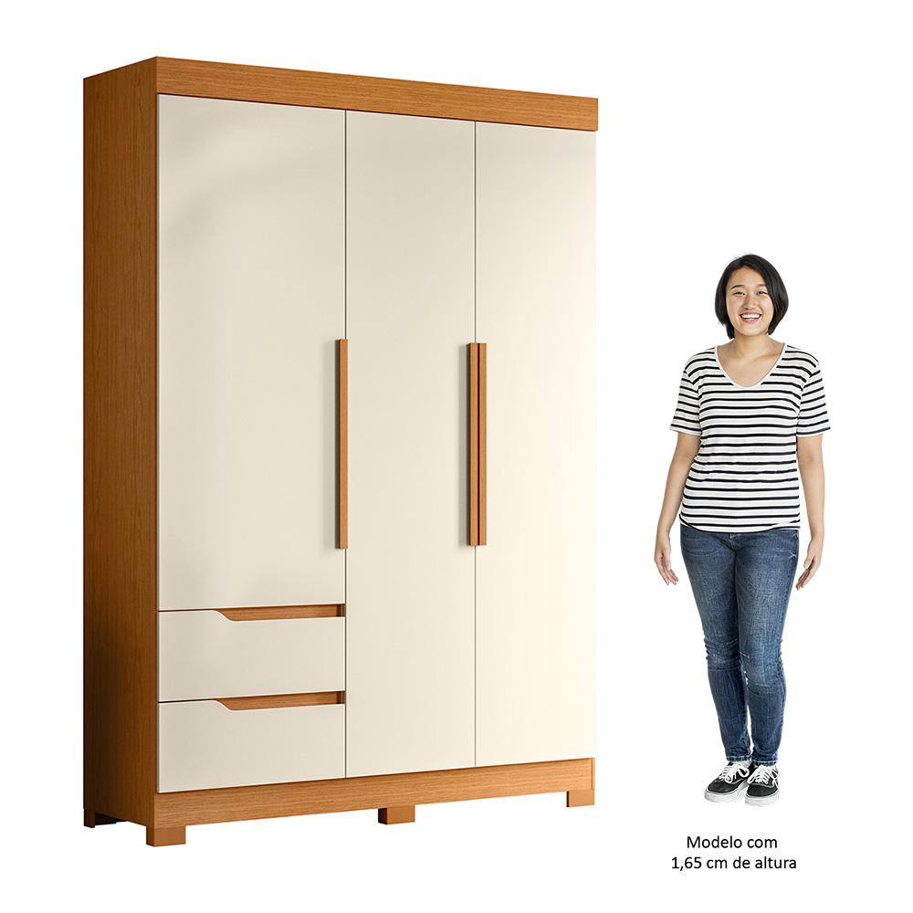 Encontraproduto.com.br - Guarda Roupa Vivacce Solteiro Quarto Com 3 Portas 2 Gavetas Cinamomo/off White Cinamomo/off White